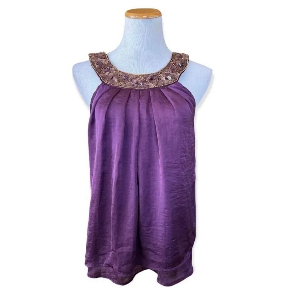Womens Adiva Sleeveless Embellished Sequin Neckline Top -  Sz M